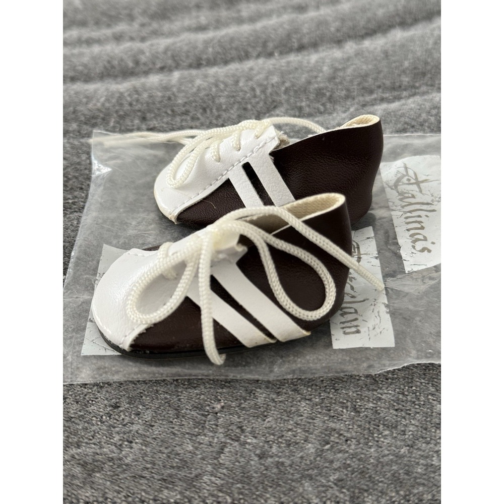 Vintage Tallina's Doll Shoes Lace Up Brown White Accessories